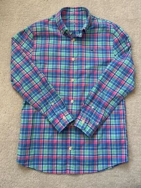 Vineyard Vines Boys Multicolor Plaid Button-Down Shirt size M (12-14) Like New